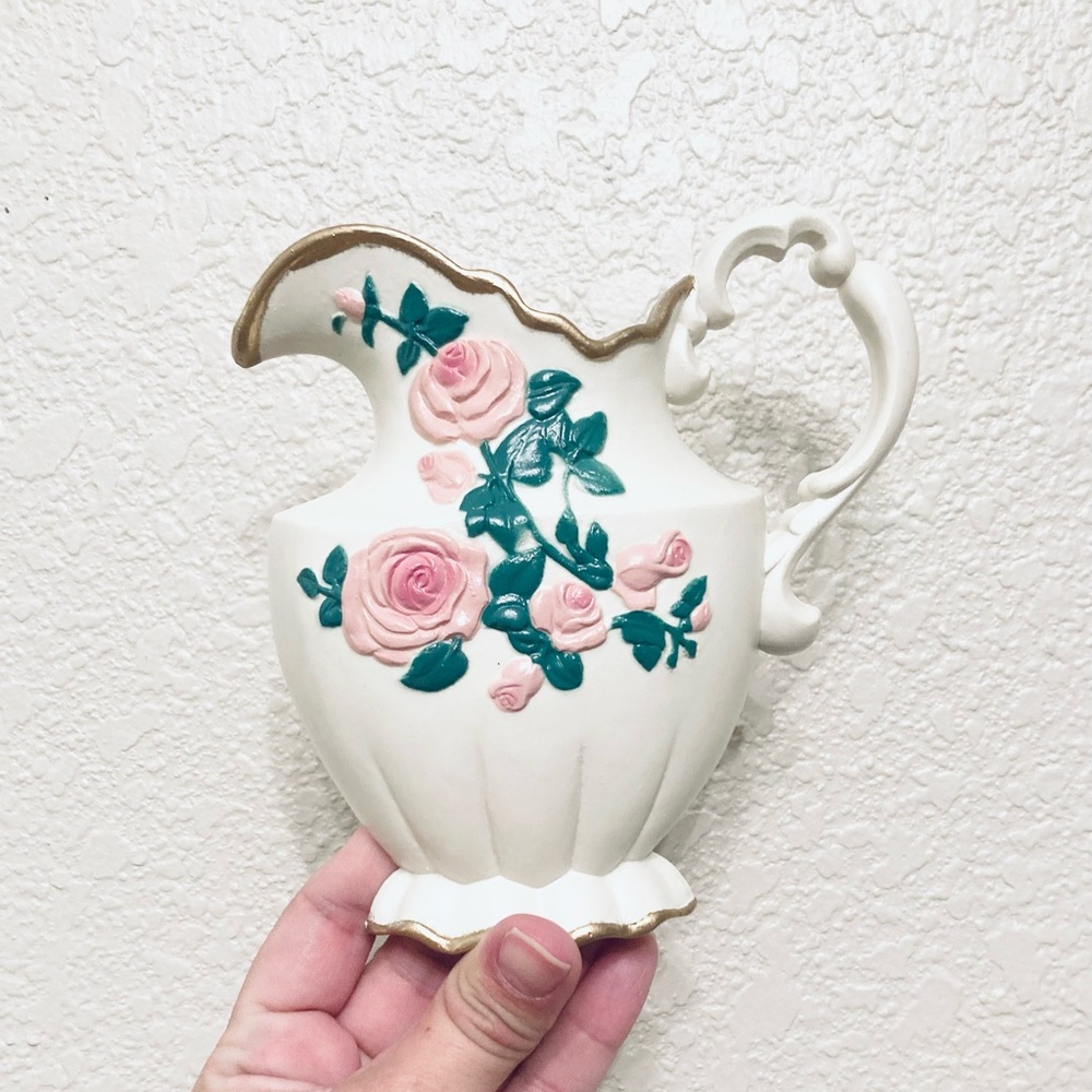 Vintage Pitcher pink flowers Cottagecore Wall Decor Burwood Product Co. USA